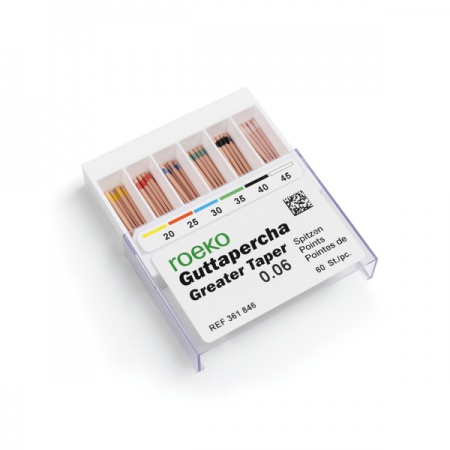 Гуттаперчевые штифты ROEKO Greater Taper, 0.06 #20-45, 60 шт Гуттаперчевые штифты ROEKO Greater Taper, 0.06 #20-45, 60 шт